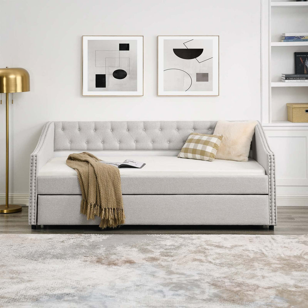 Velvet Upholstered Twin Size Daybed with Trundle I99573