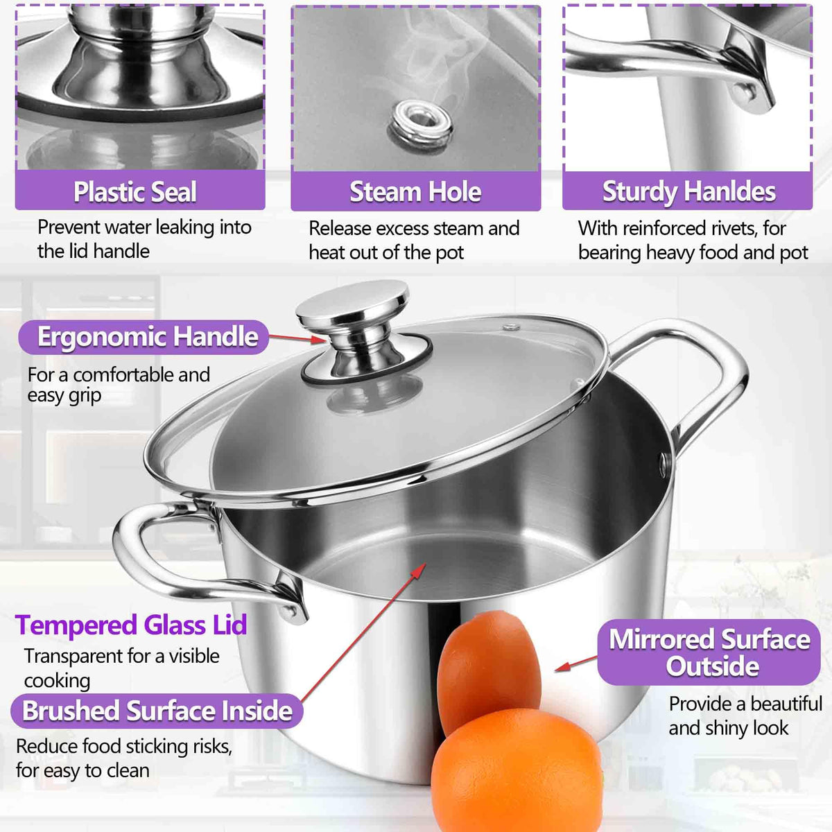 5 Quart Tri-Ply Stainless Steel Stock Pot with Lid Q3723