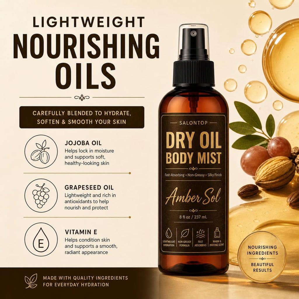Amber 8 oz Dry Oil Body Mist Spray with Grapeseed & Jojoba Oils V88198