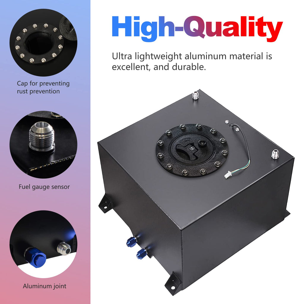 5 Gallon 20L Polished Aluminum Fuel Cell Tank with Cap Level Sender Oil Feed Line U2496