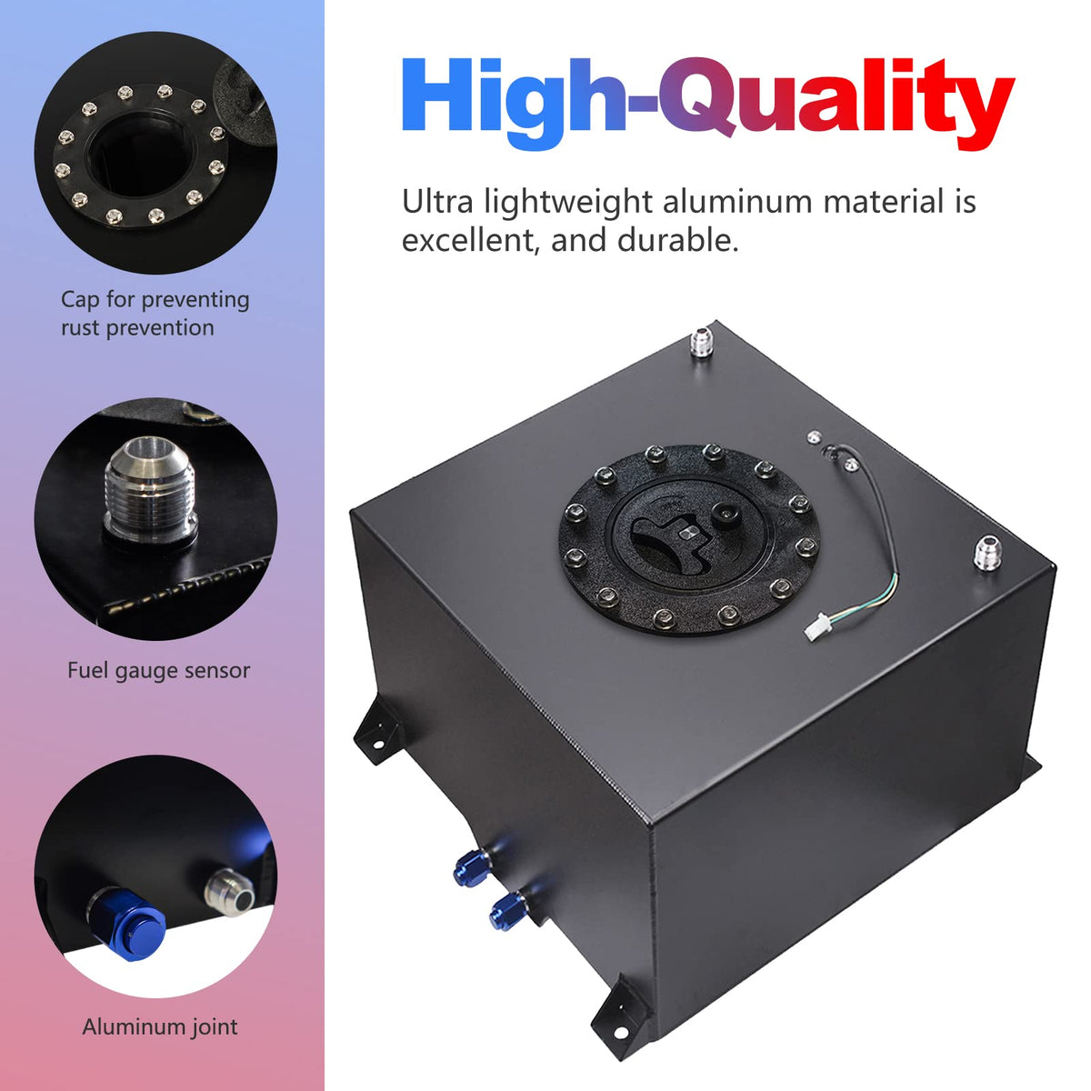 5 Gallon 20L Polished Aluminum Fuel Cell Tank with Cap Level Sender Oil Feed Line U2496