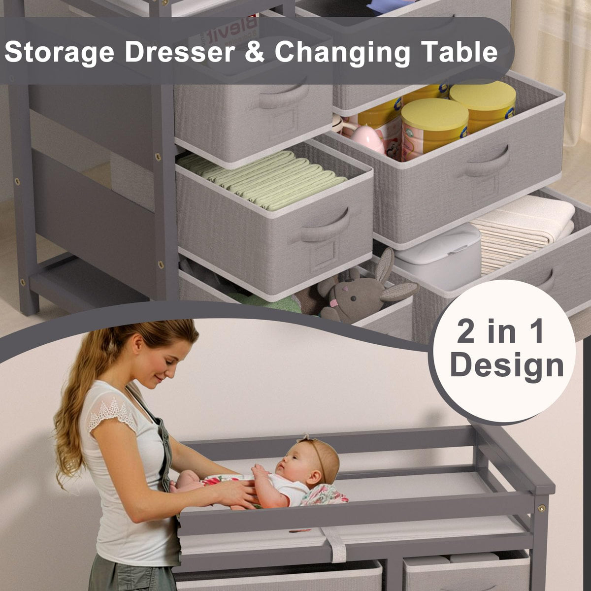 Baby Changing Table with 6 Drawers Storage Station O31414