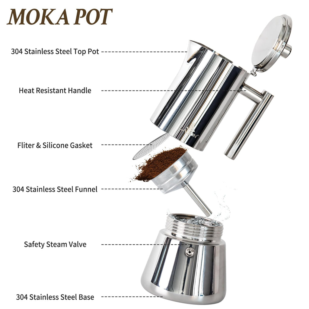 6 Cup Stainless Steel Stovetop Espresso Maker M354