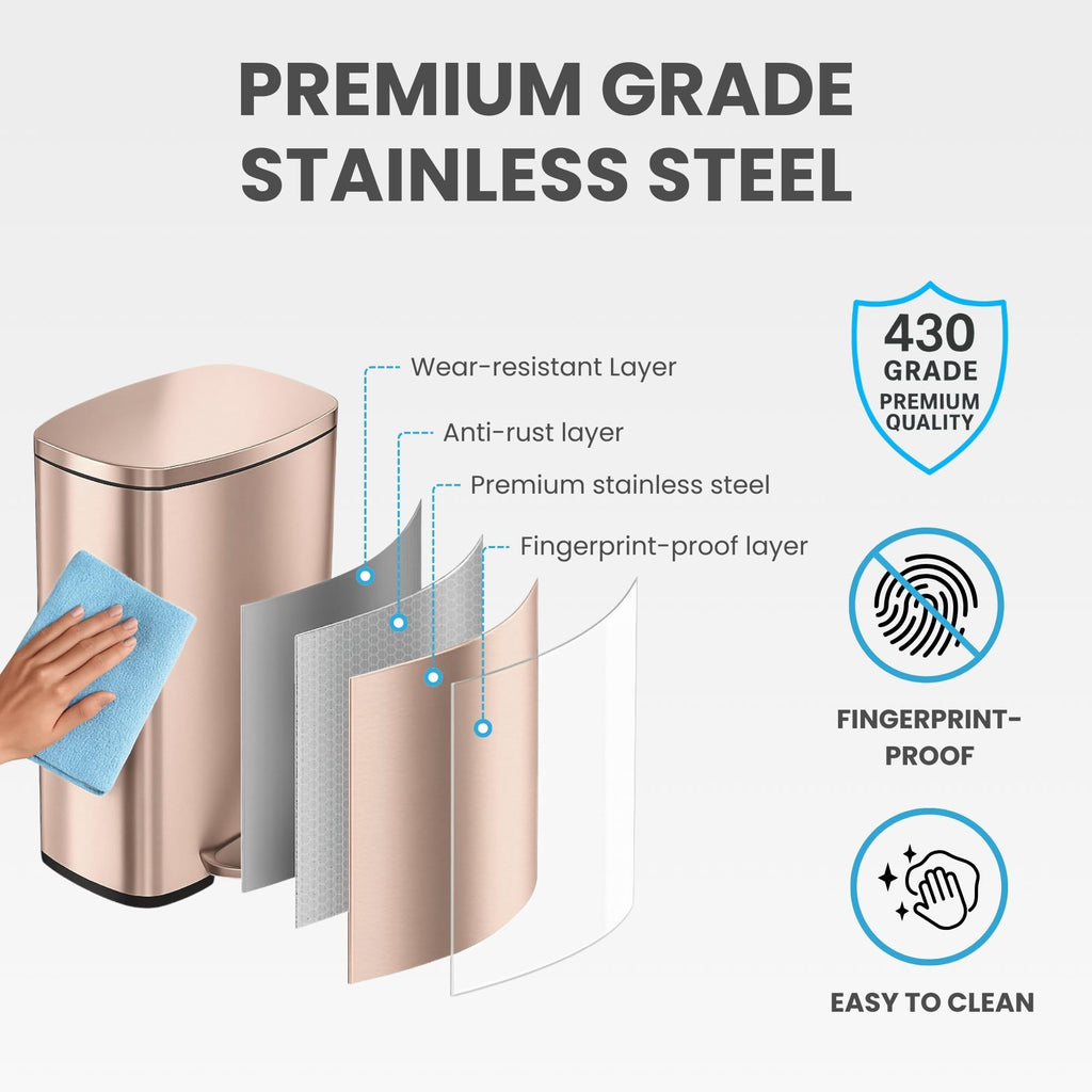 13.2 Gallon Stainless Steel Step Trash Can with Lid J8201