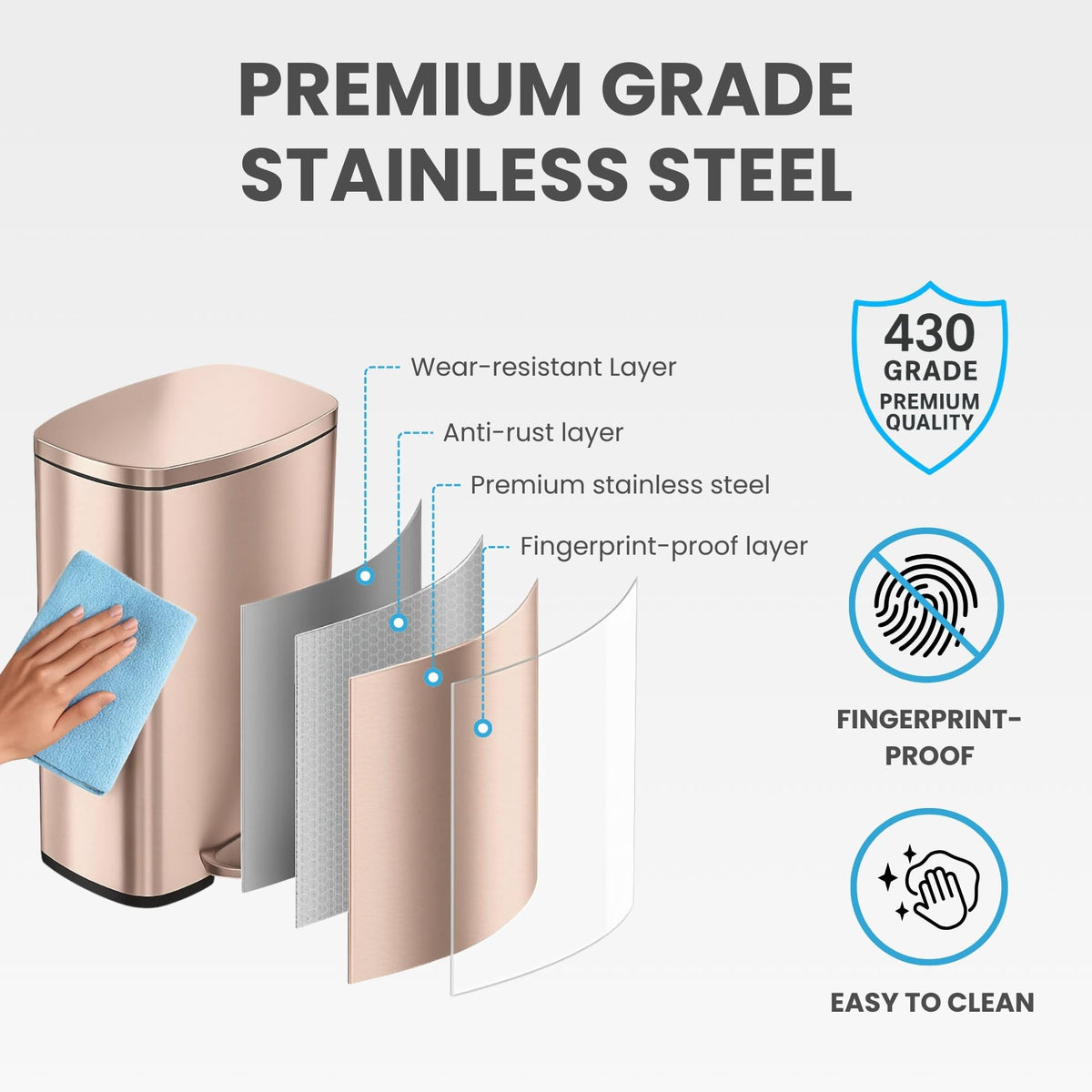 13.2 Gallon Stainless Steel Step Trash Can with Lid J8201