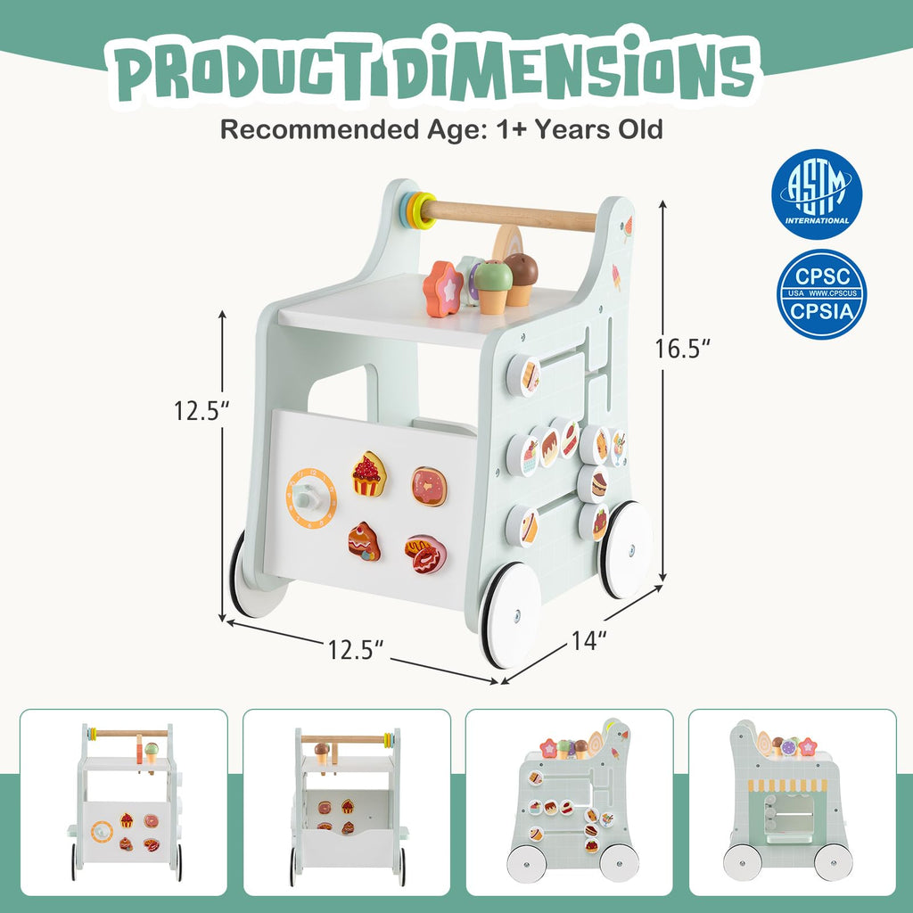 Wooden Baby Walker with Storage and Wheels R759786