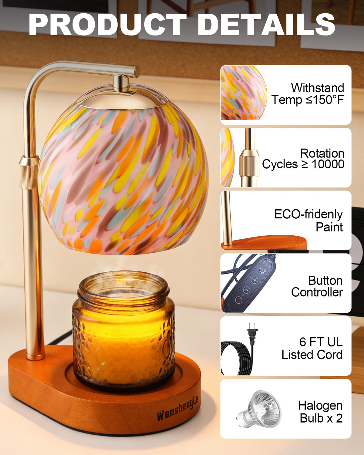 Stained Glass Candle Warmer Lamp with Adjustable Height J9880