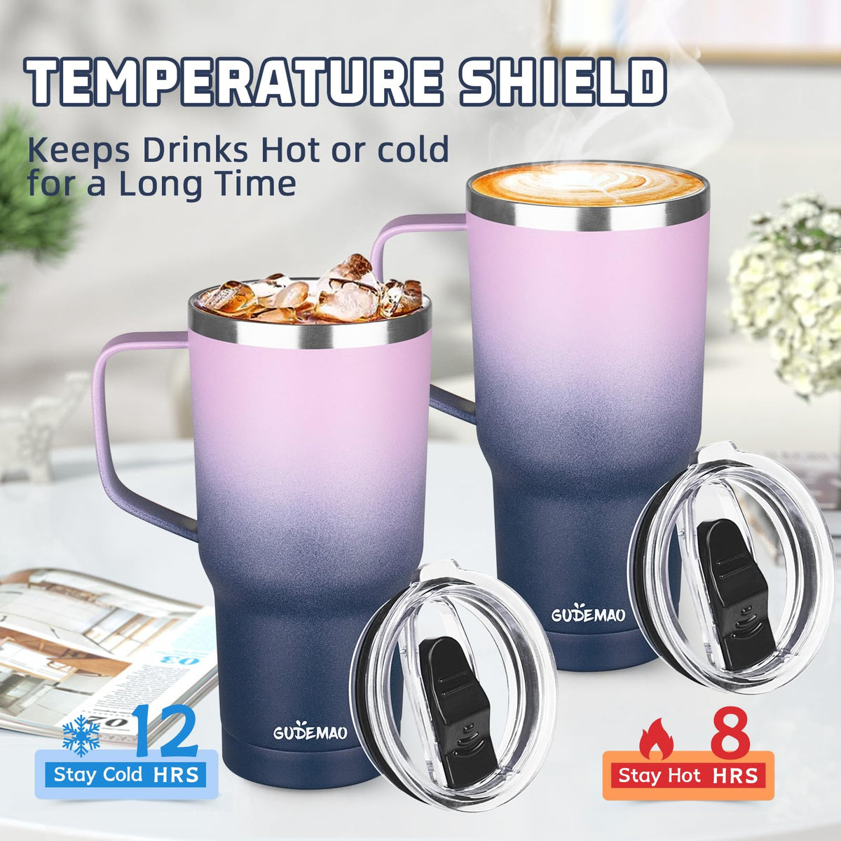 20 oz Insulated Stainless Steel Travel Mug with Handle Lid and Straw U8511