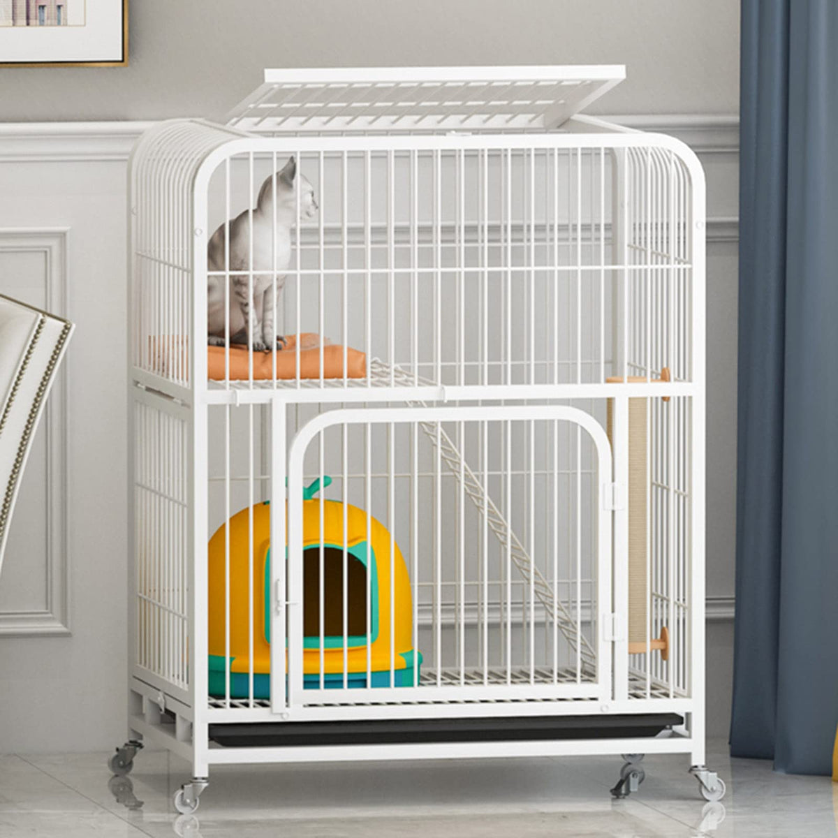 Large 3-Tier Metal Wire Cat Cage with Hammock and Casters E485