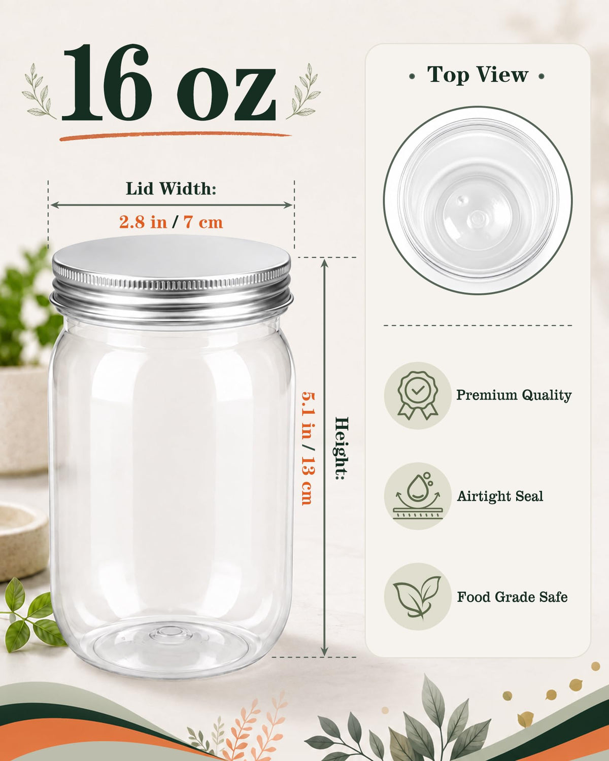 12 Pack 16 oz Clear Plastic Mason Jars with Lids V506733