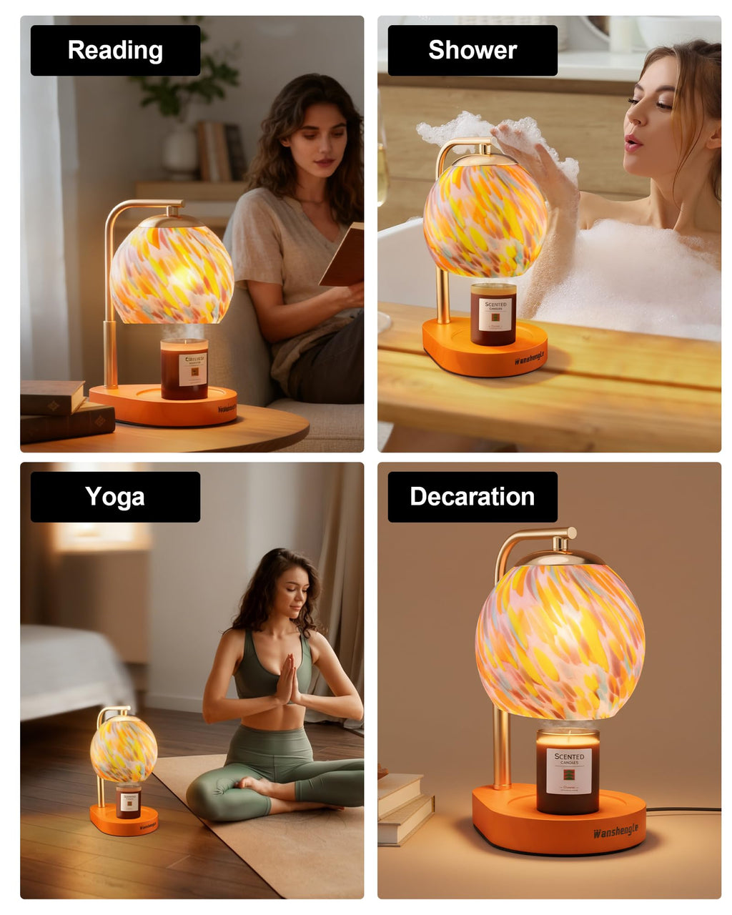 Stained Glass Candle Warmer Lamp with Adjustable Height J9880