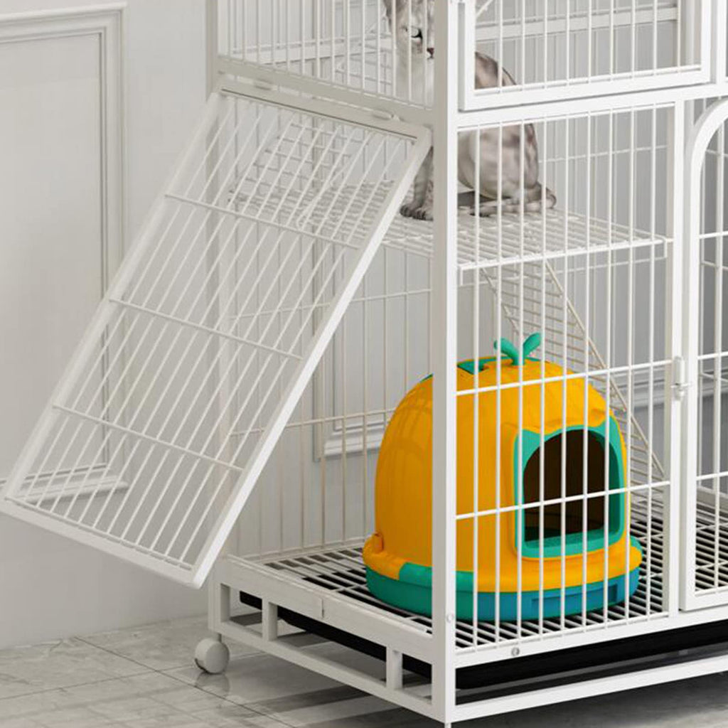 Large 3-Tier Metal Wire Cat Cage with Hammock and Casters E485