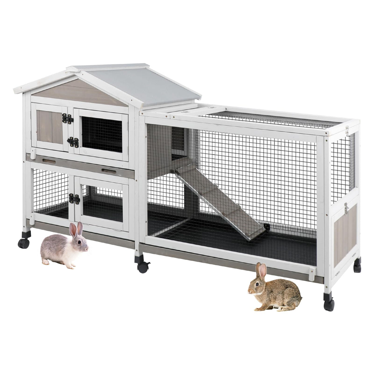 2-Tier Rabbit Hutch with Wheels I8858