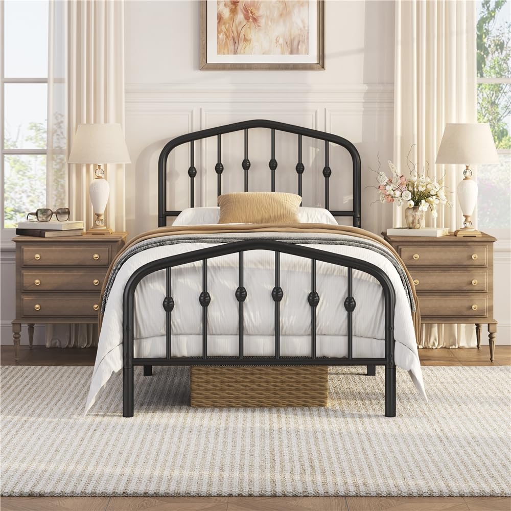 Twin Metal Bed Frame with Victorian Headboard P4113