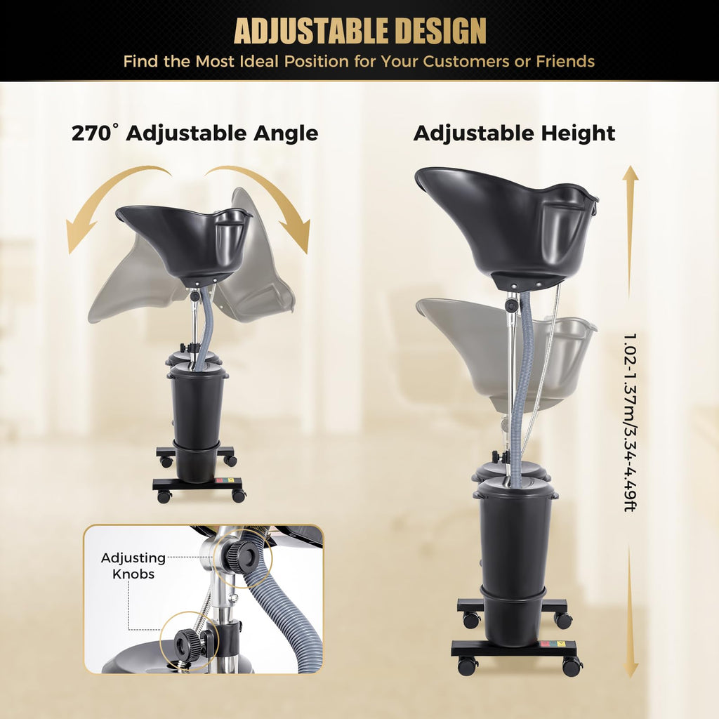 Portable Height and Angle Adjustable Shampoo Basin with 2 Water Buckets and 4 Wheels X8594