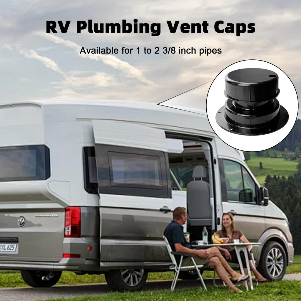 RV Plumbing Vent Caps Kit 2Pcs Plastic Roof Sewer Vent Cover Caps Black H8669