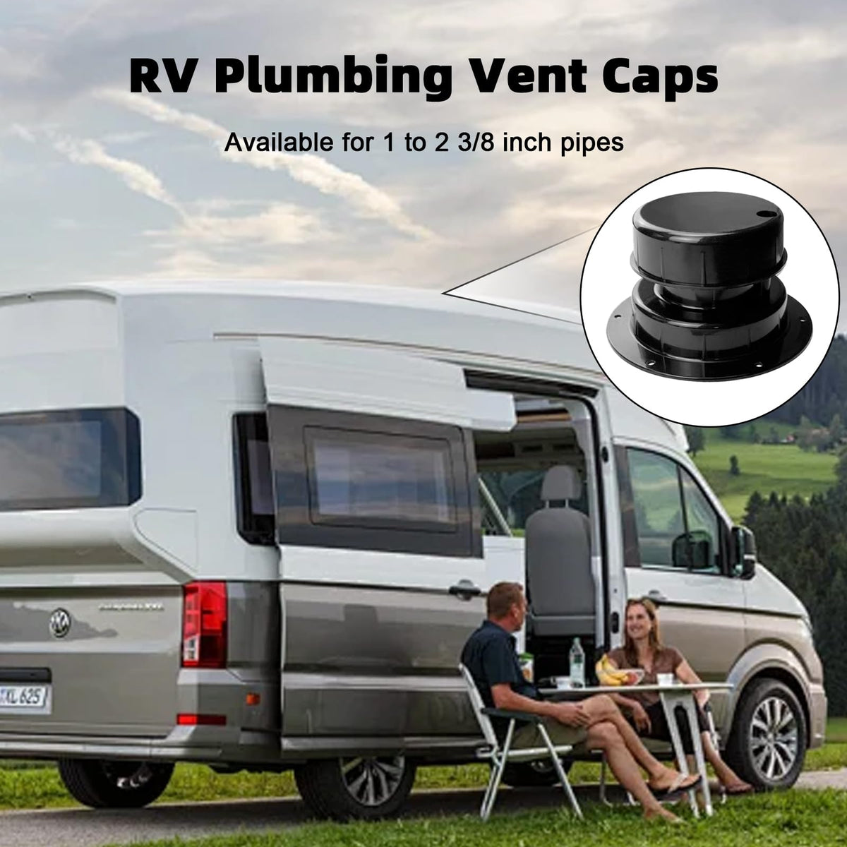 RV Plumbing Vent Caps Kit 2Pcs Plastic Roof Sewer Vent Cover Caps Black H8669