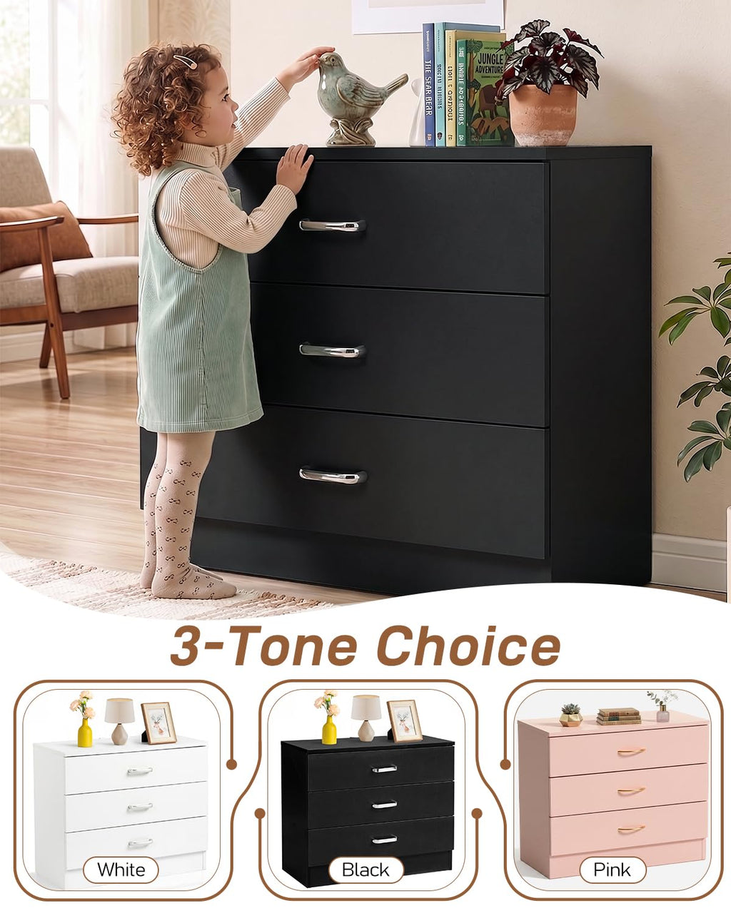 Black 3 Drawer Dresser M875