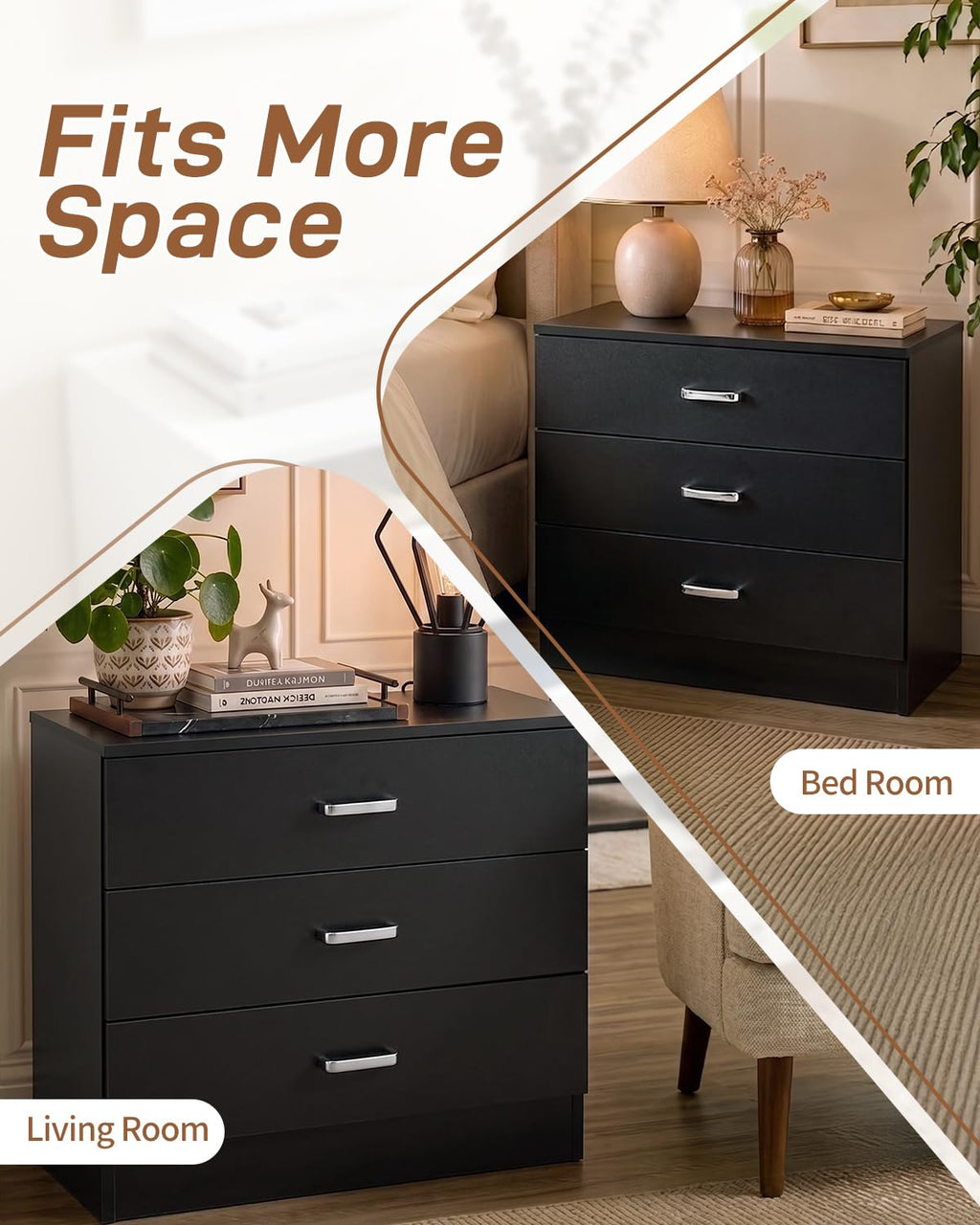 Black 3 Drawer Dresser M875