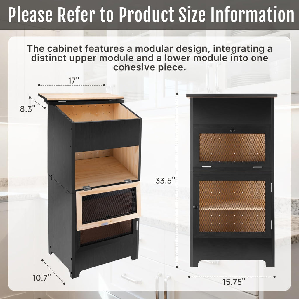 Black Stackable Wooden Potato Onion Storage Bin with Lid C206
