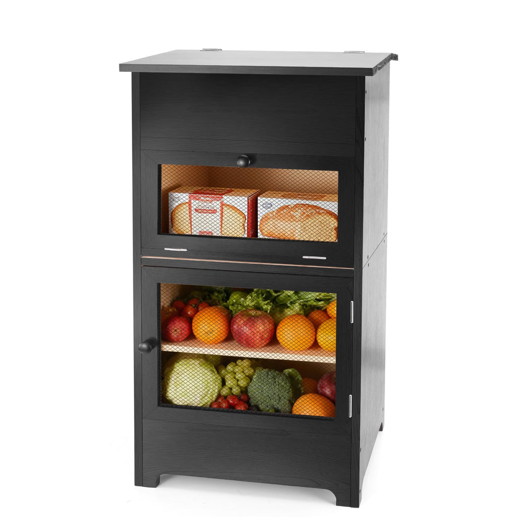 Black Stackable Wooden Potato Onion Storage Bin with Lid C206