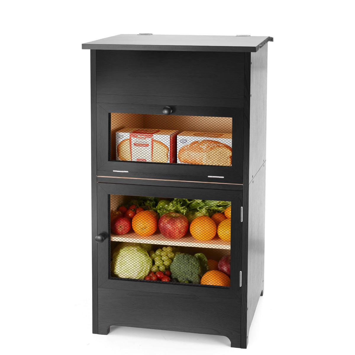 Black Stackable Wooden Potato Onion Storage Bin with Lid C206