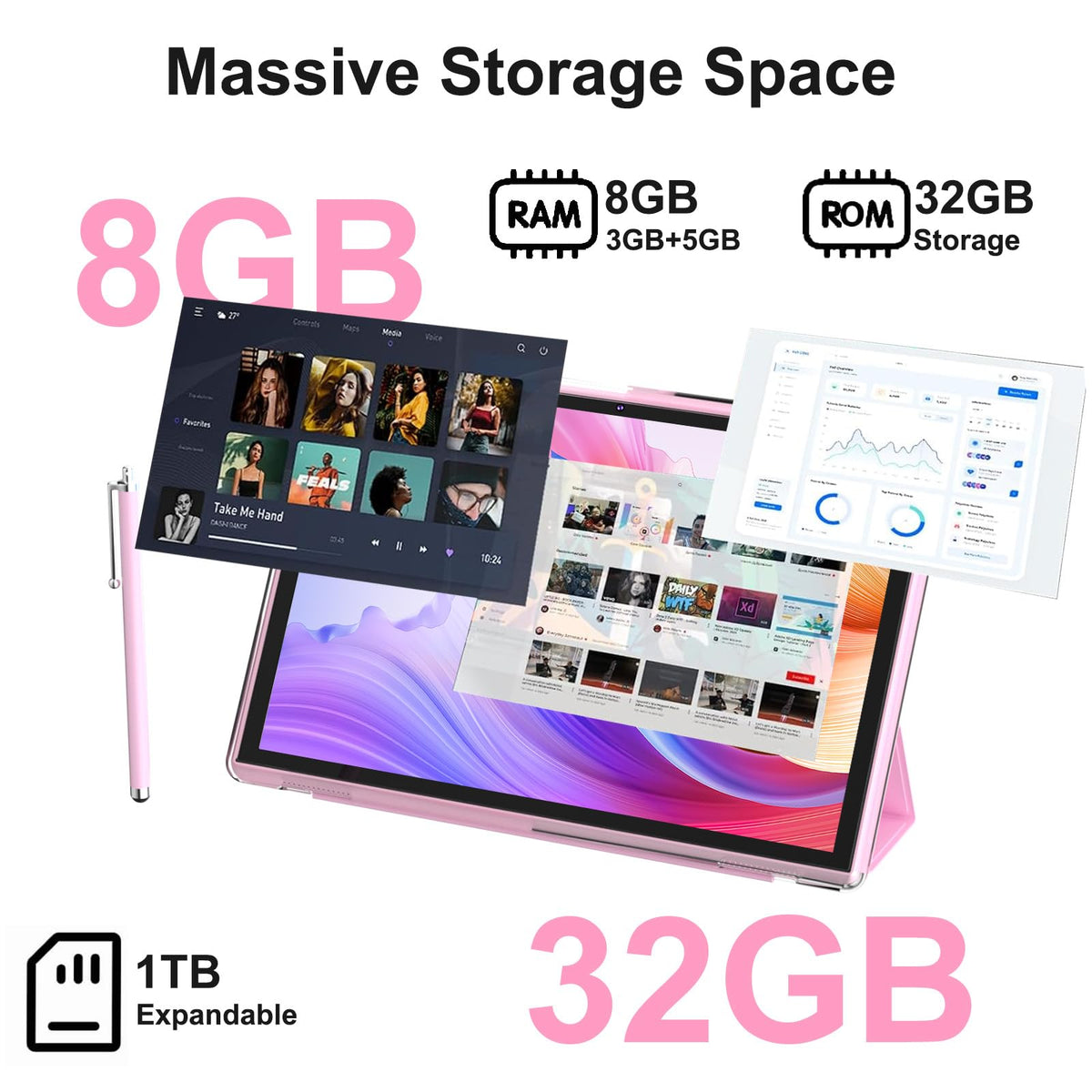 10 Inch Android Tablet with Case Stylus 8GB RAM 32GB ROM Y515286