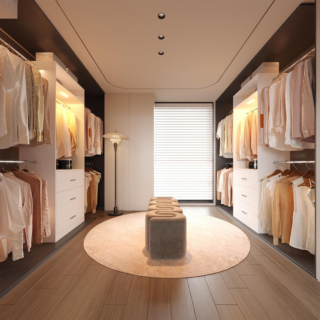 Wooden 11FT Closet Organizer with 3 Drawers and 4 Hanging Rods White O815401
