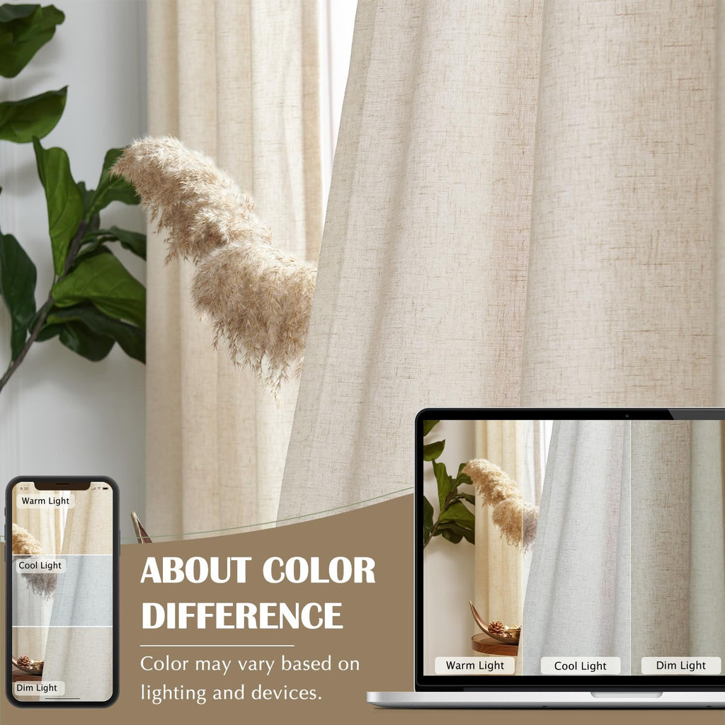 Linen Curtain 84 Inch Light Filtering Grommet 1 Panel Beige E59788