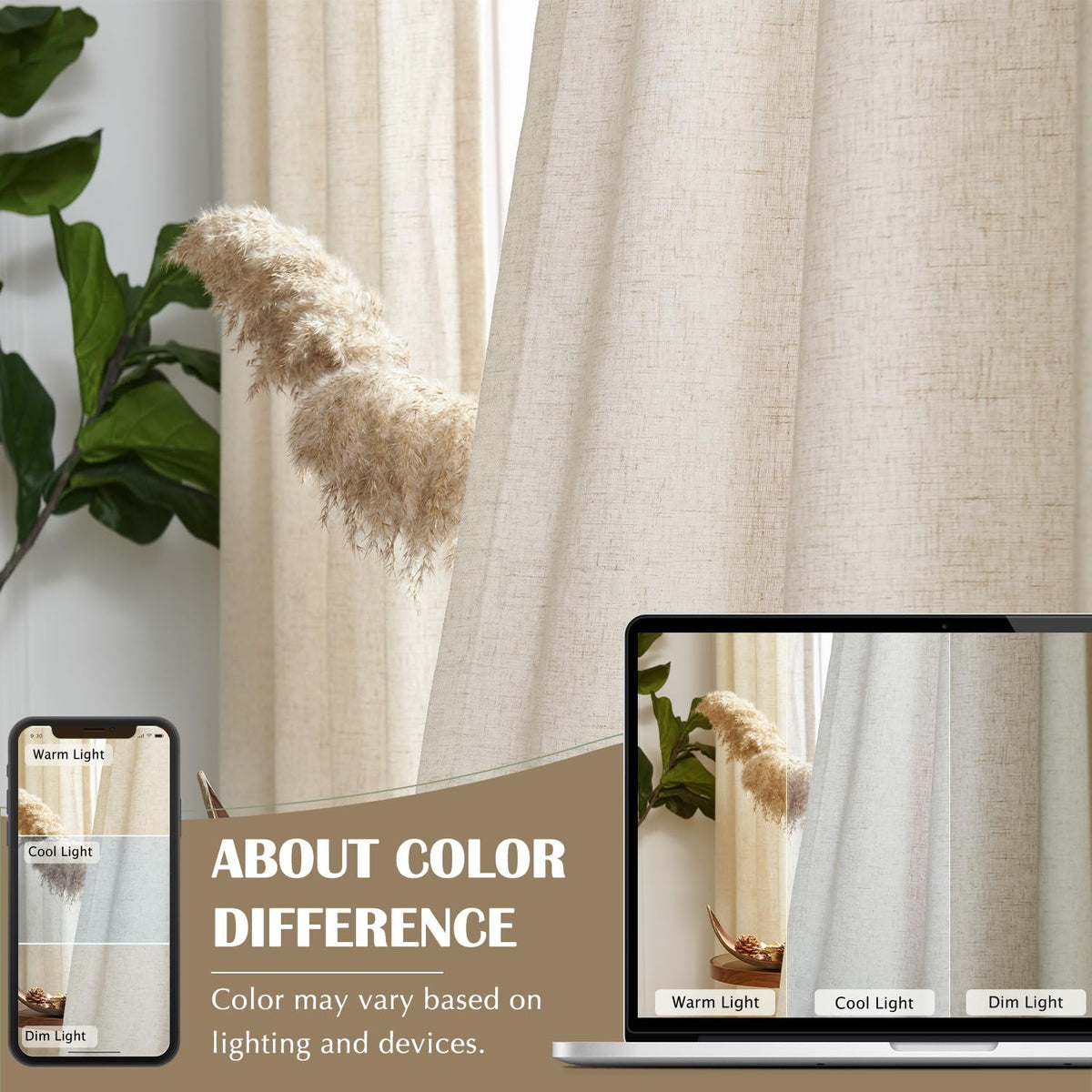 Linen Curtain 84 Inch Light Filtering Grommet 1 Panel Beige E59788