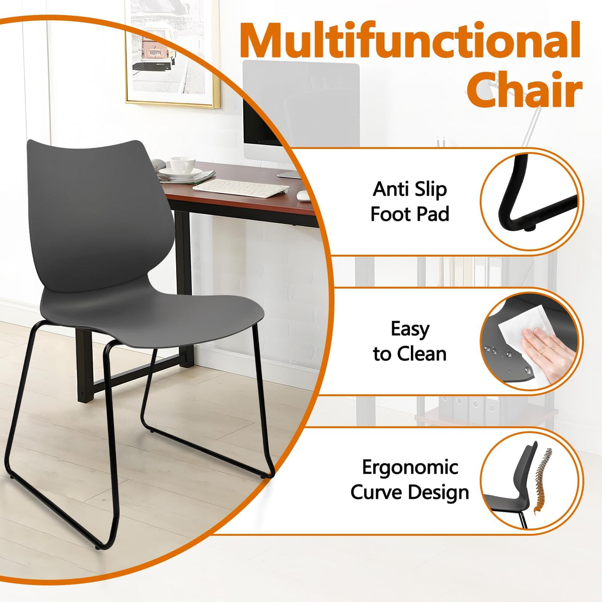 Stacking Chairs with Metal Legs Set of 12, Grey S4374