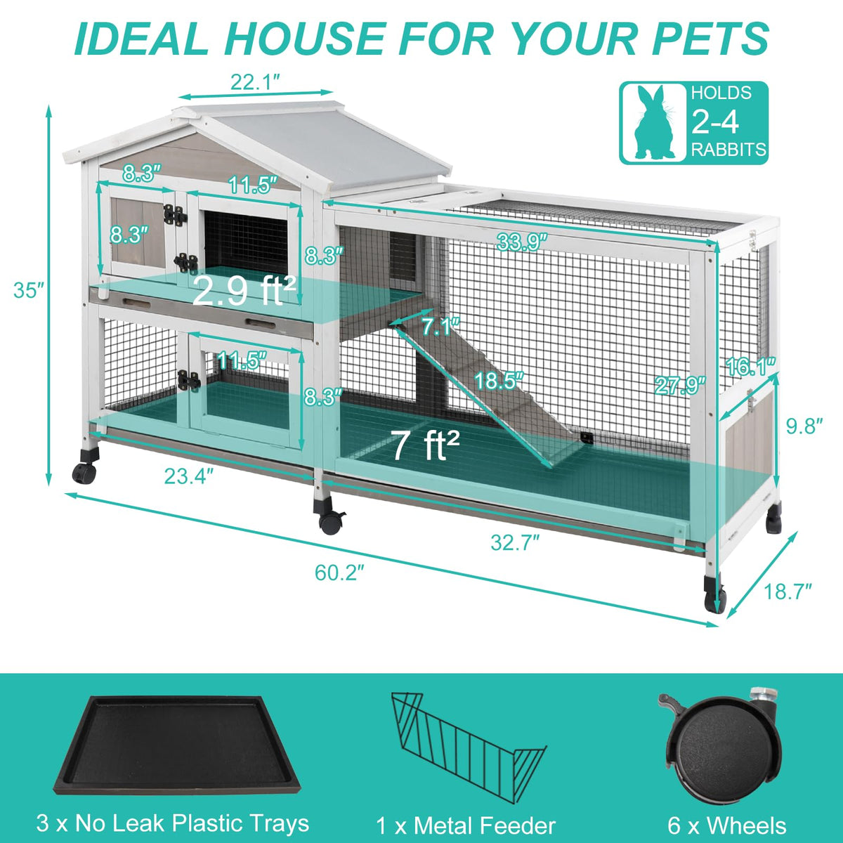 2-Tier Rabbit Hutch with Wheels I8858