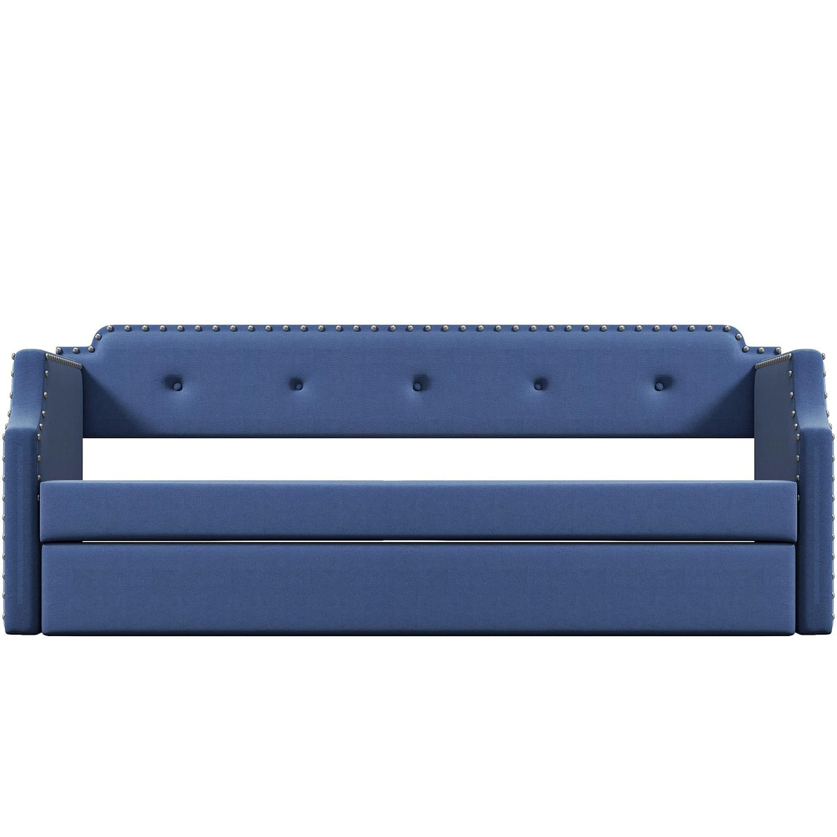 Blue Linen Fabric Upholstered Twin Daybed with Trundle Y721430