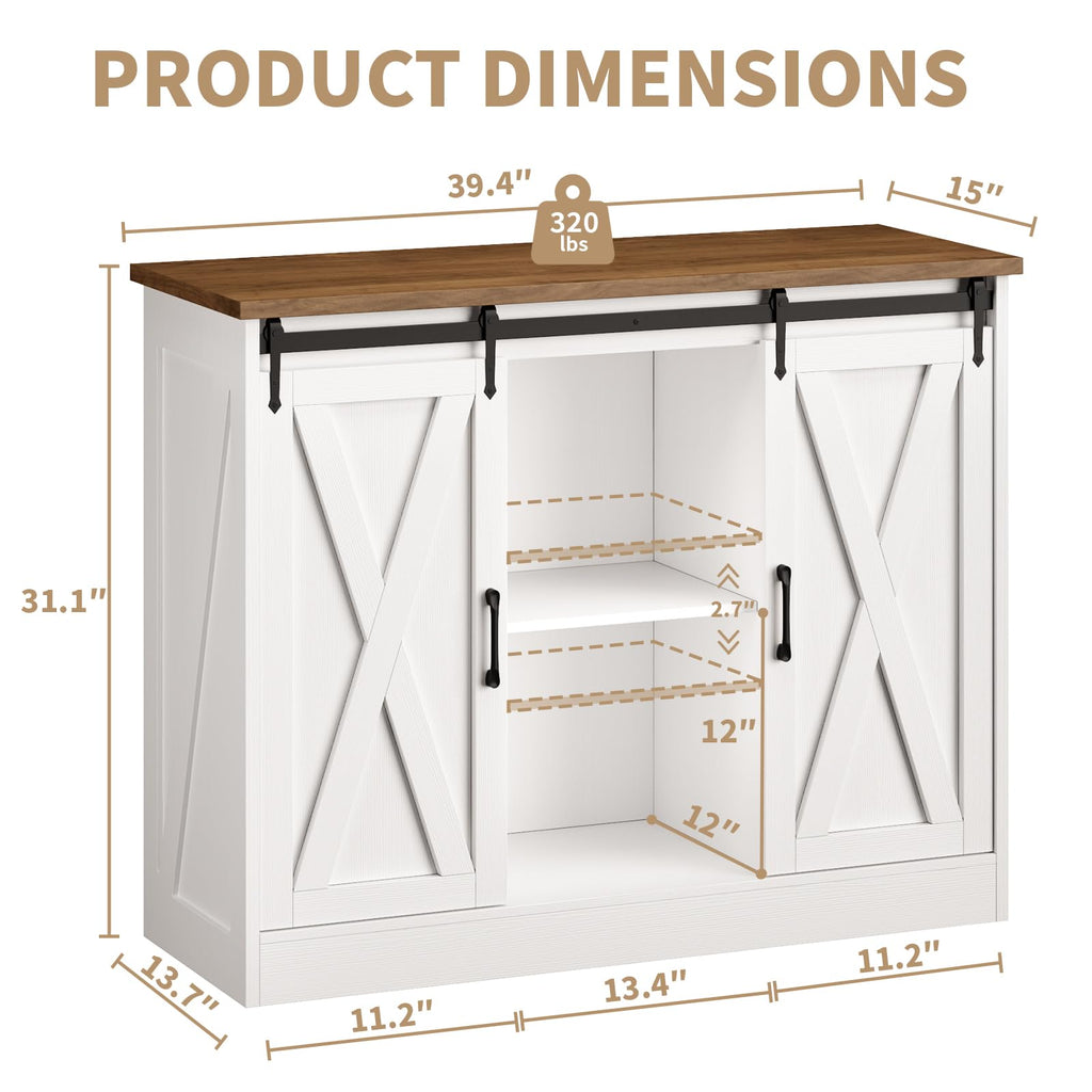 Rustic White Coffee Bar Cabinet with Sliding Barn Doors X8774