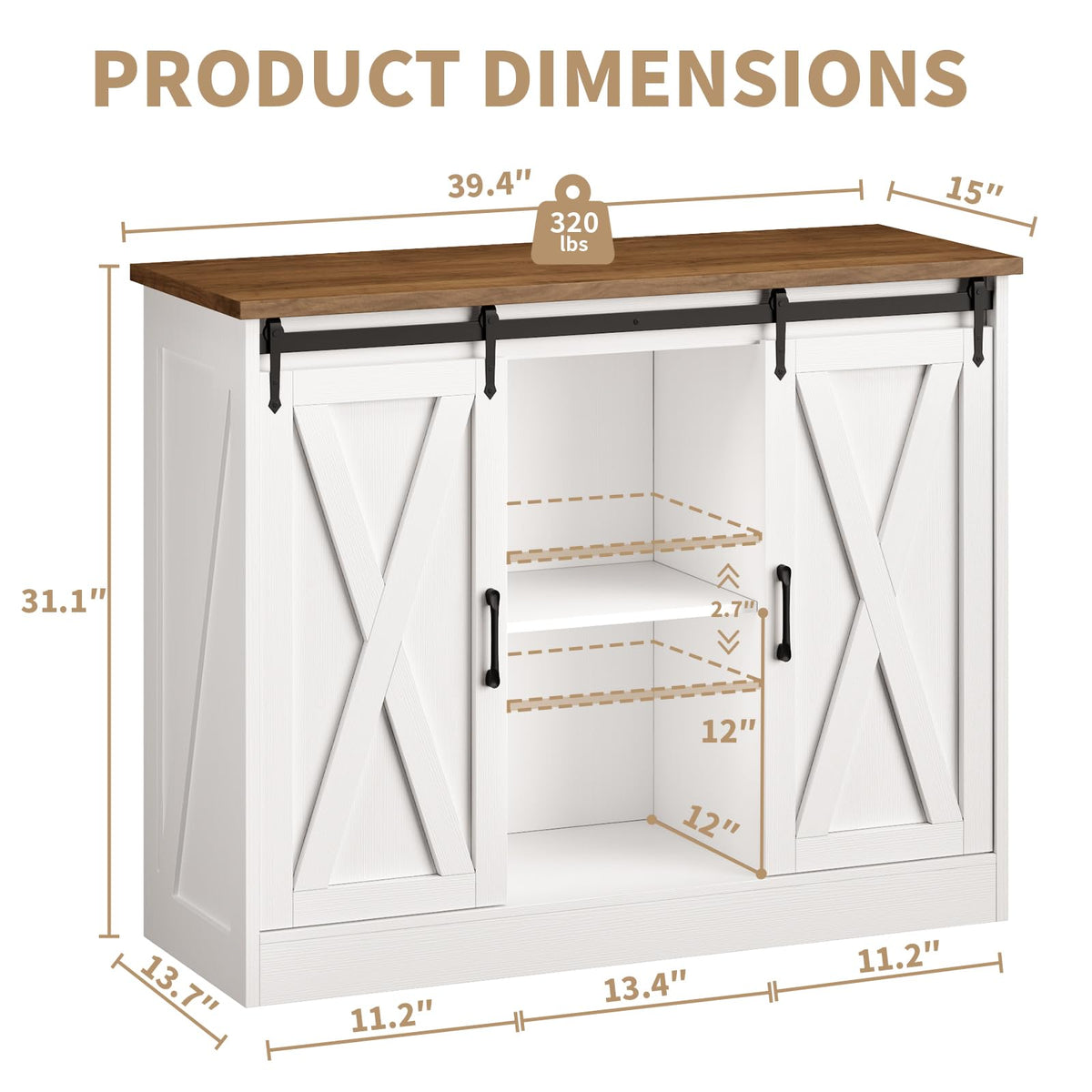 Rustic White Coffee Bar Cabinet with Sliding Barn Doors X8774