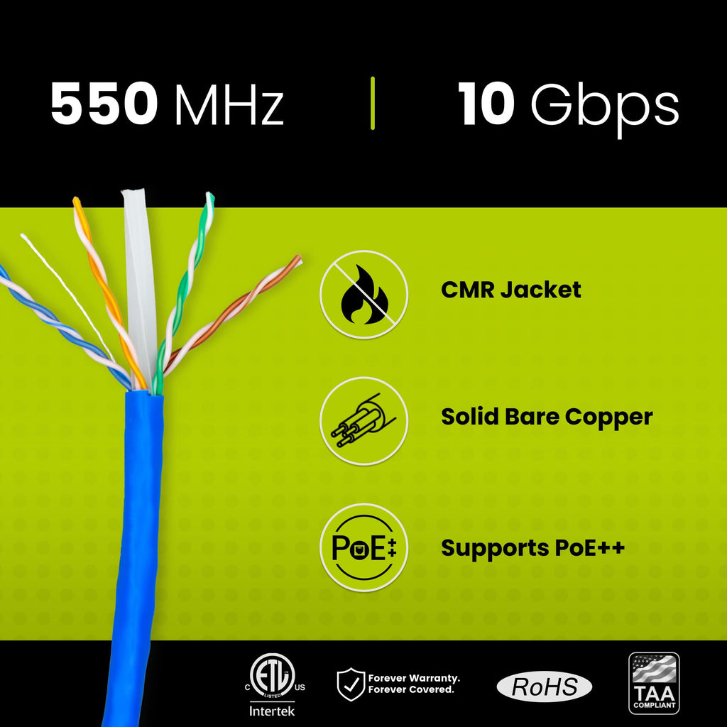 Blue 1000ft Cat6 Riser UTP Bulk Ethernet Cable O940