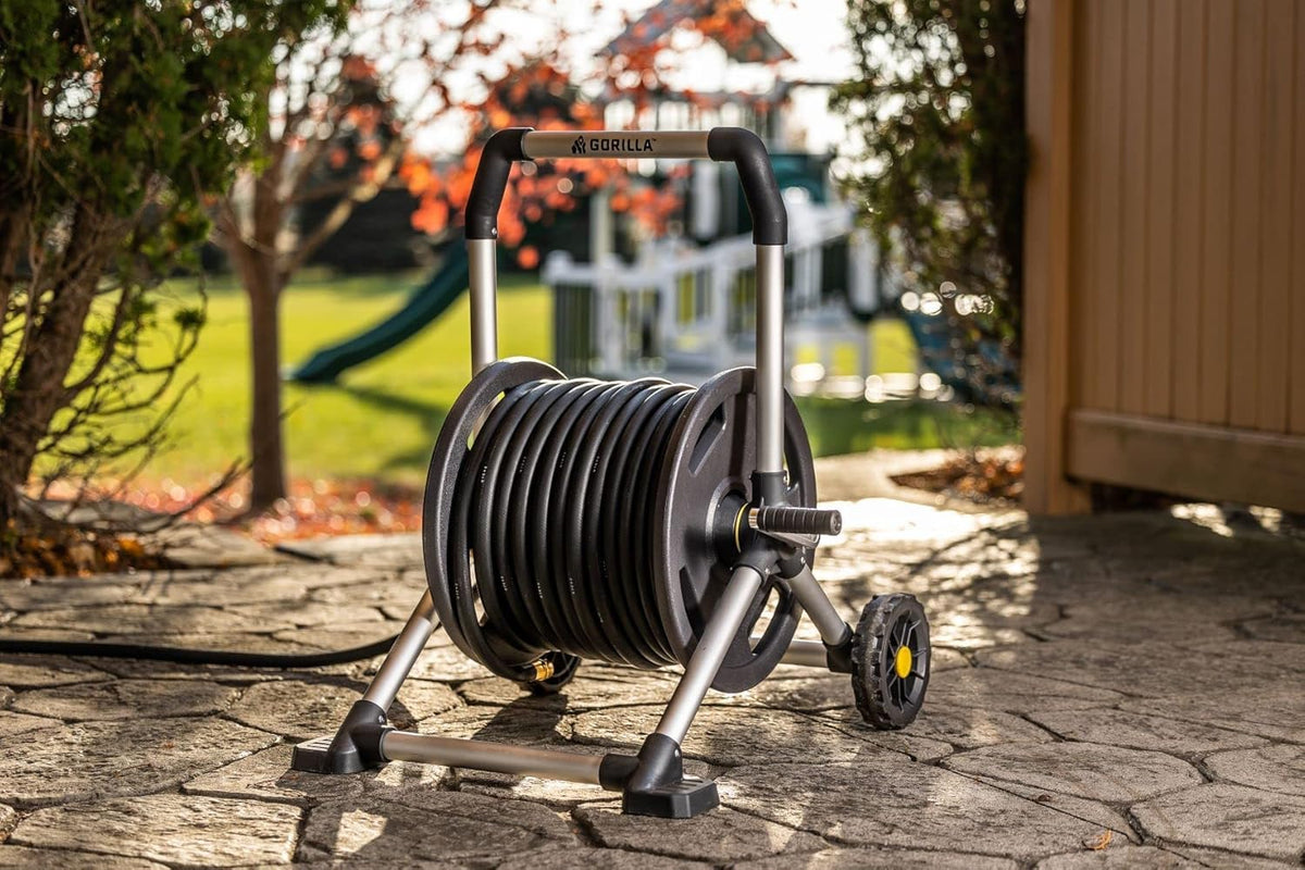Aluminum Garden Hose Reel, 200 Ft, Brass Fittings T2700