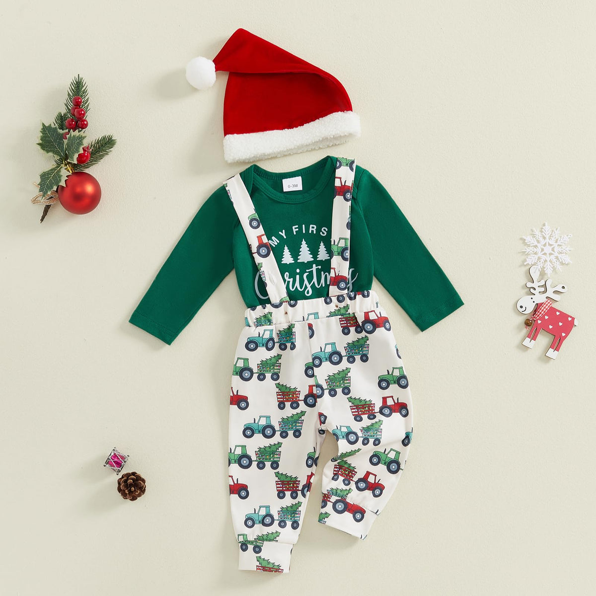 St Patricks Day Baby Boy Outfit Romper Onesie Suspender Pants Set With Beanie Hat Q897709