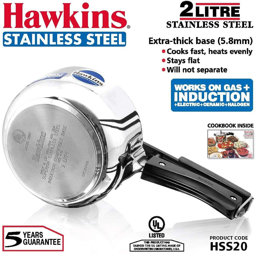 Stainless Steel Induction and Gas Compatible Pressure Cooker Combo Set, Silver (2 litre and 3 litre wide) Y176