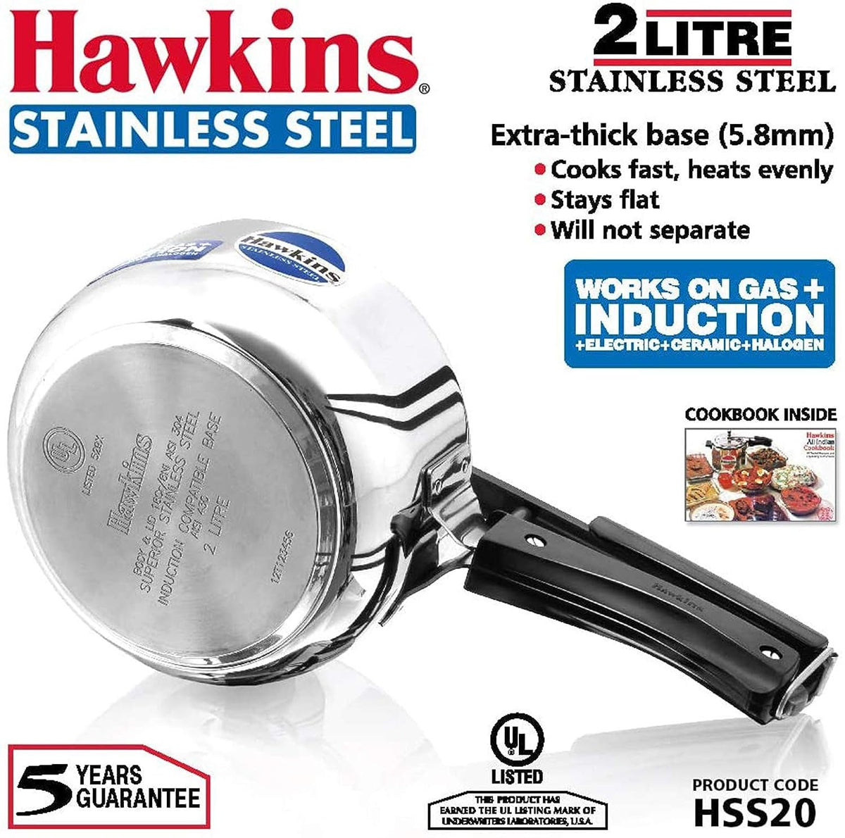 Stainless Steel Induction and Gas Compatible Pressure Cooker Combo Set, Silver (2 litre and 3 litre wide) Y176