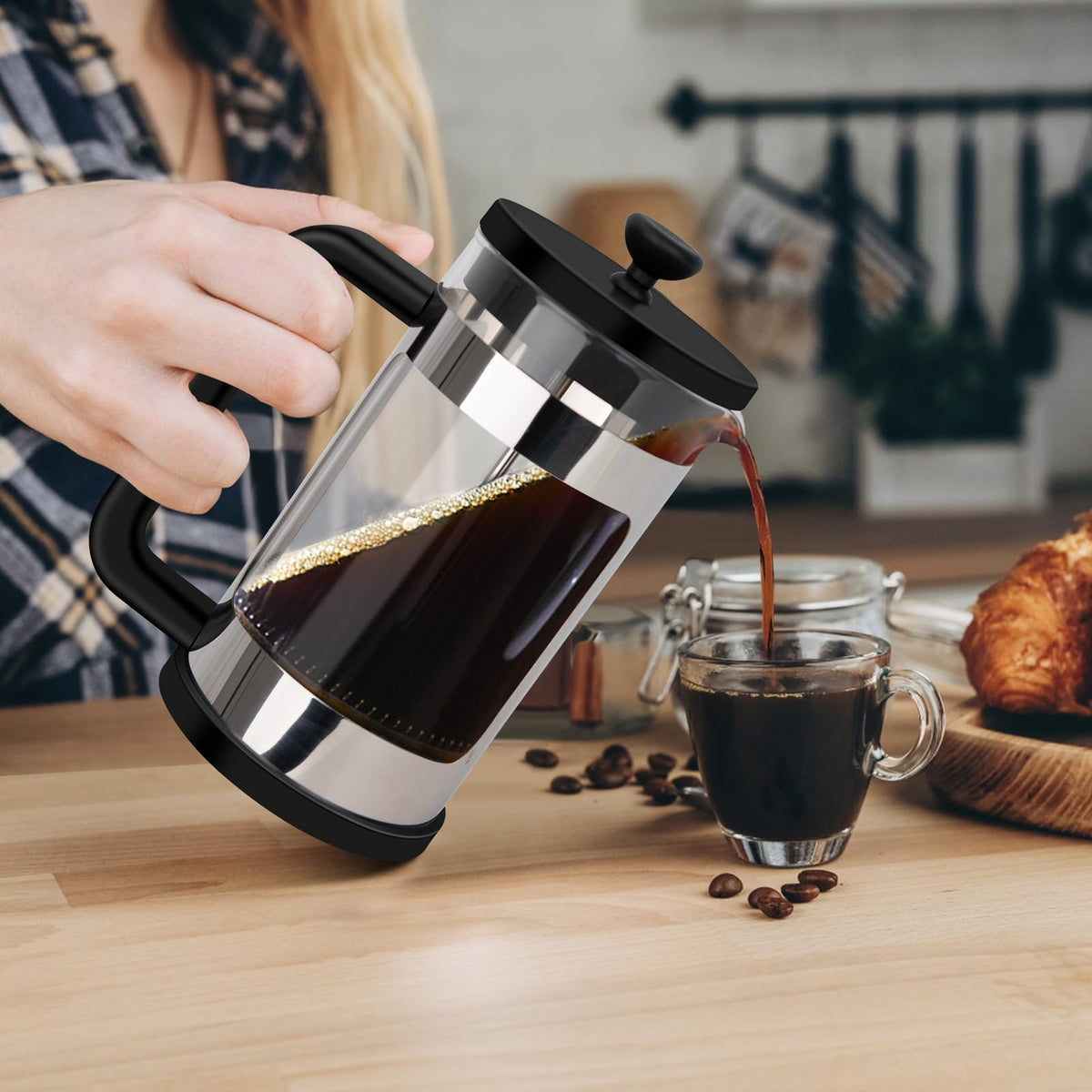 French Press Coffee Maker 12 Oz Borosilicate Glass I4813