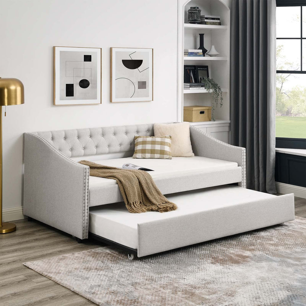 Velvet Upholstered Twin Size Daybed with Trundle I99573