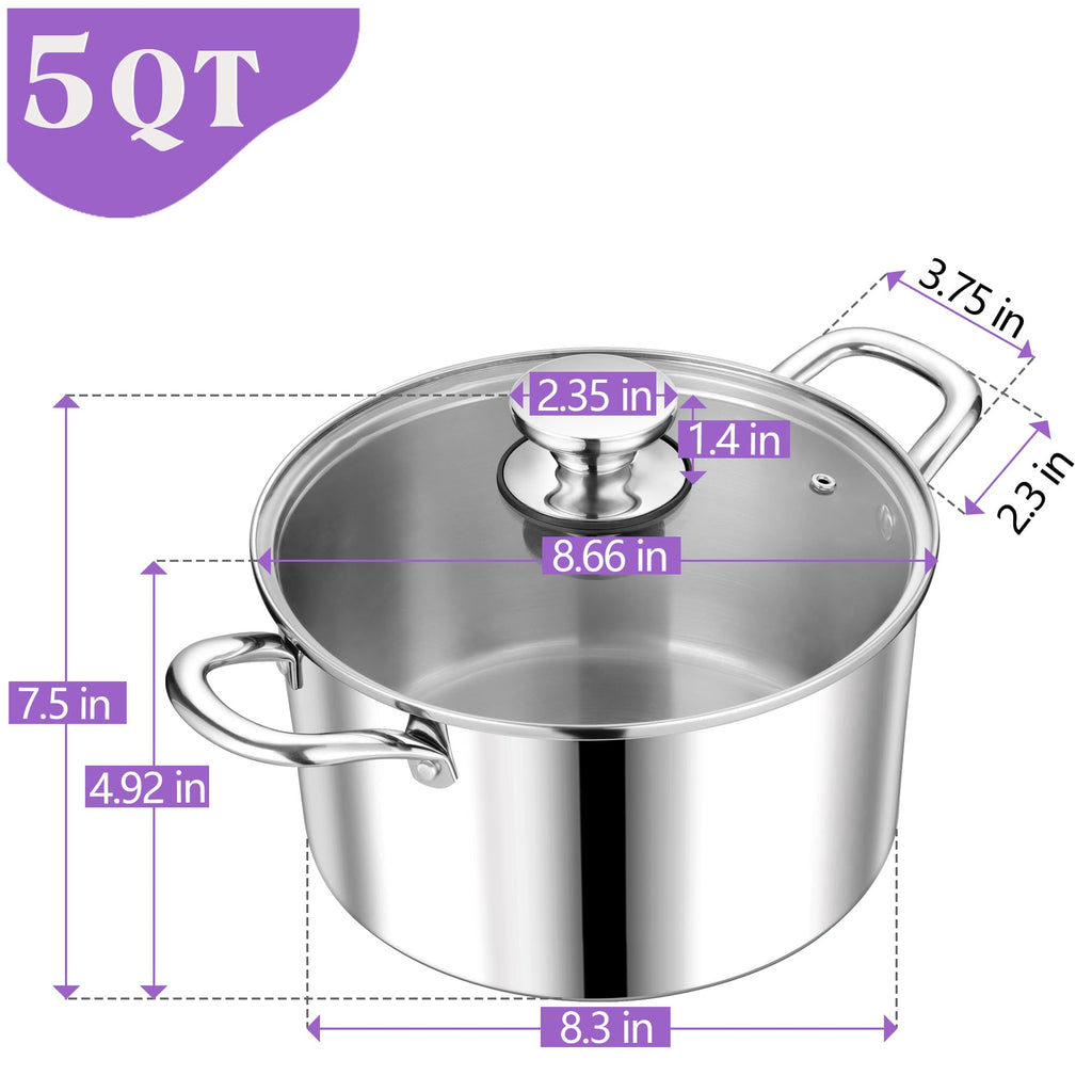 5 Quart Tri-Ply Stainless Steel Stock Pot with Lid Q3723