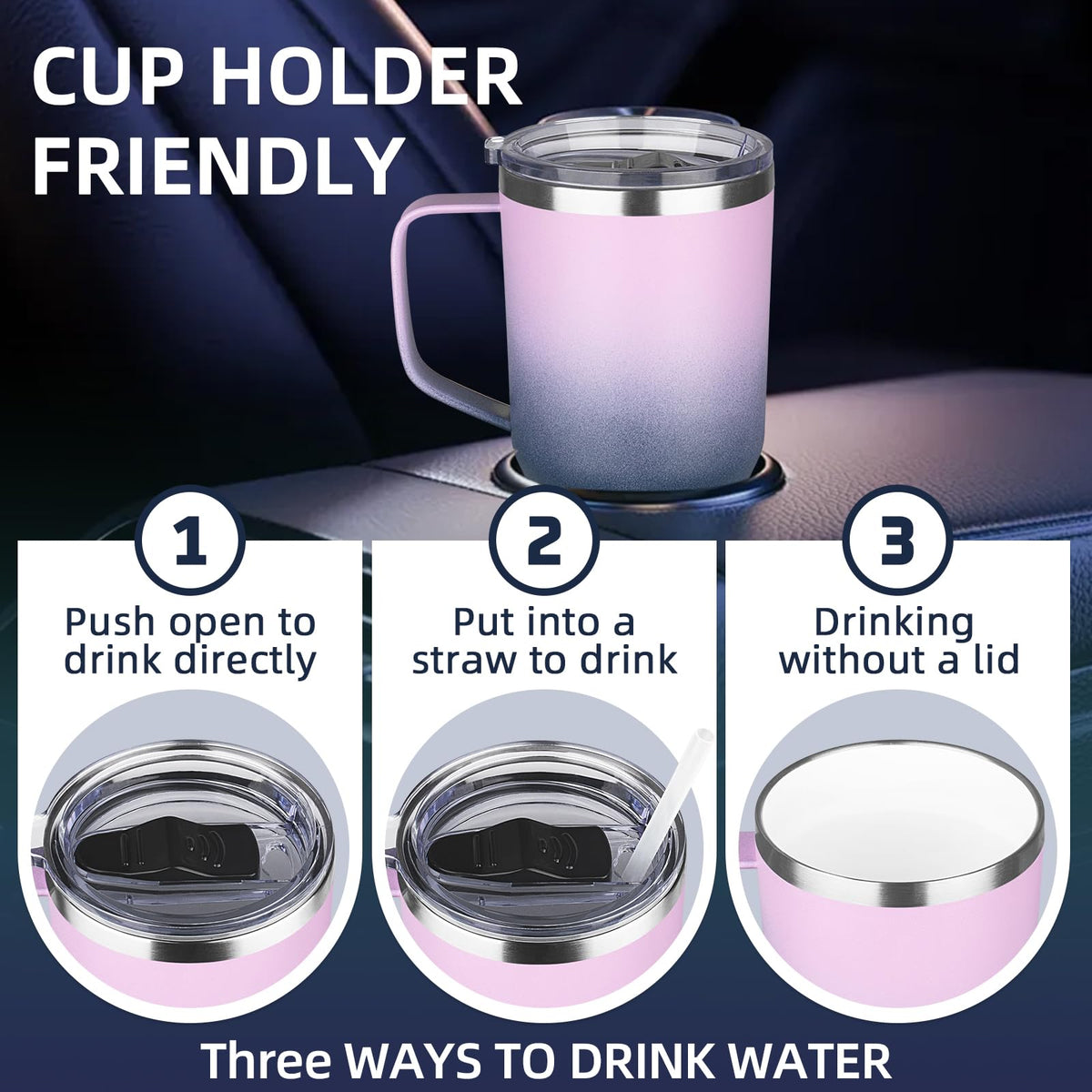 20 oz Insulated Stainless Steel Travel Mug with Handle Lid and Straw U8511