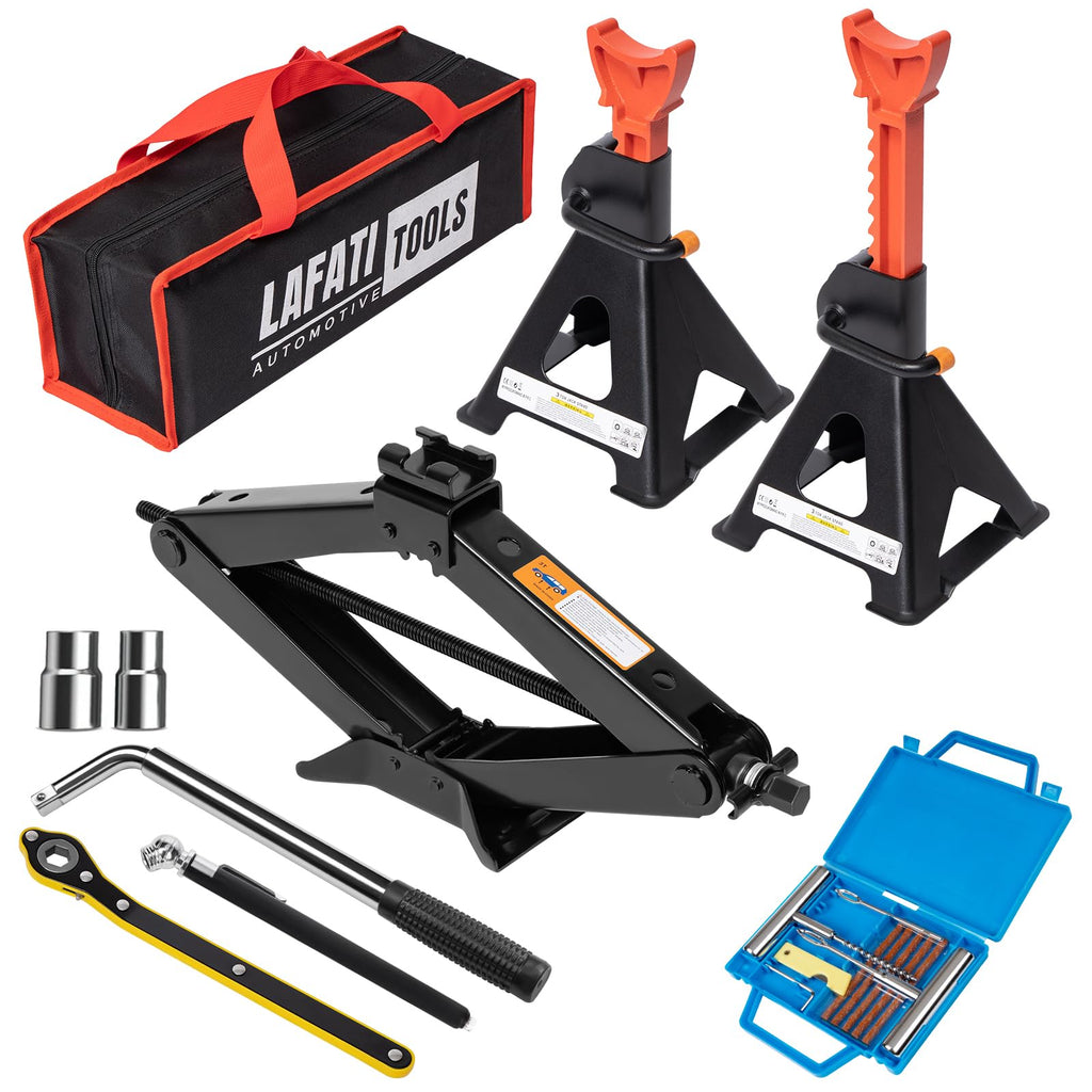 3 Ton Scissor Jack and Jack Stands Kit with Lug Wrench C36657