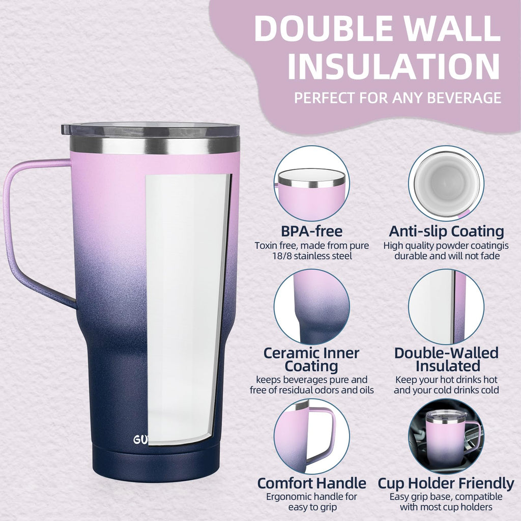 20 oz Insulated Stainless Steel Travel Mug with Handle Lid and Straw U8511