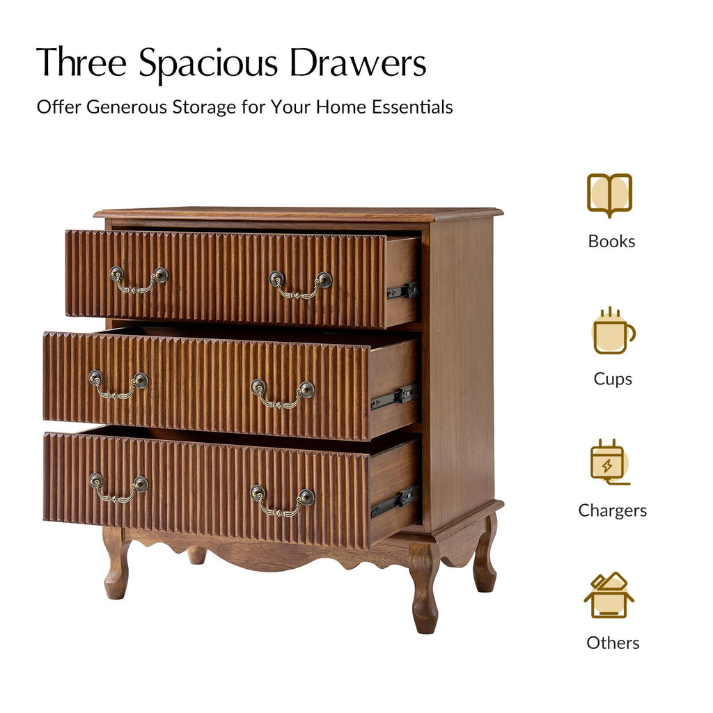 Set of 2 Wood Side Table with 3 Drawers and Charging Station I340199
