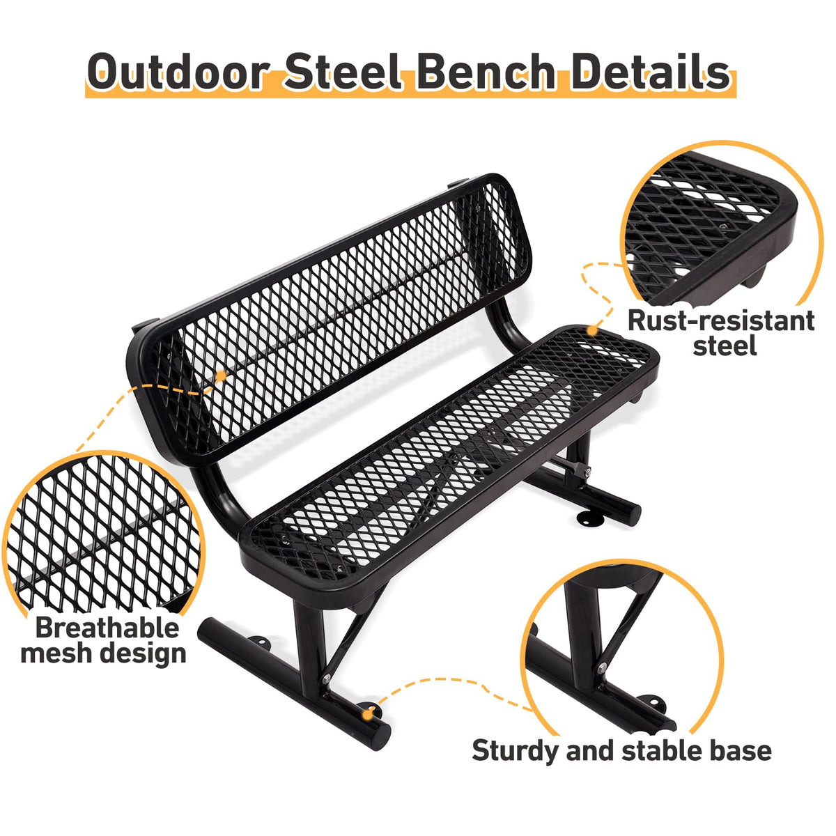 Metal Park Bench with Backrest C3297