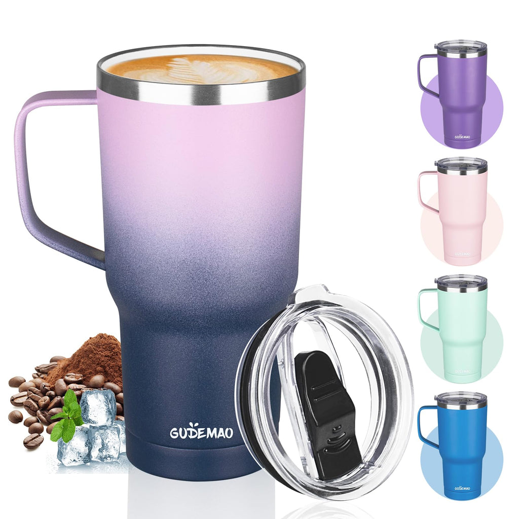 20 oz Insulated Stainless Steel Travel Mug with Handle Lid and Straw U8511