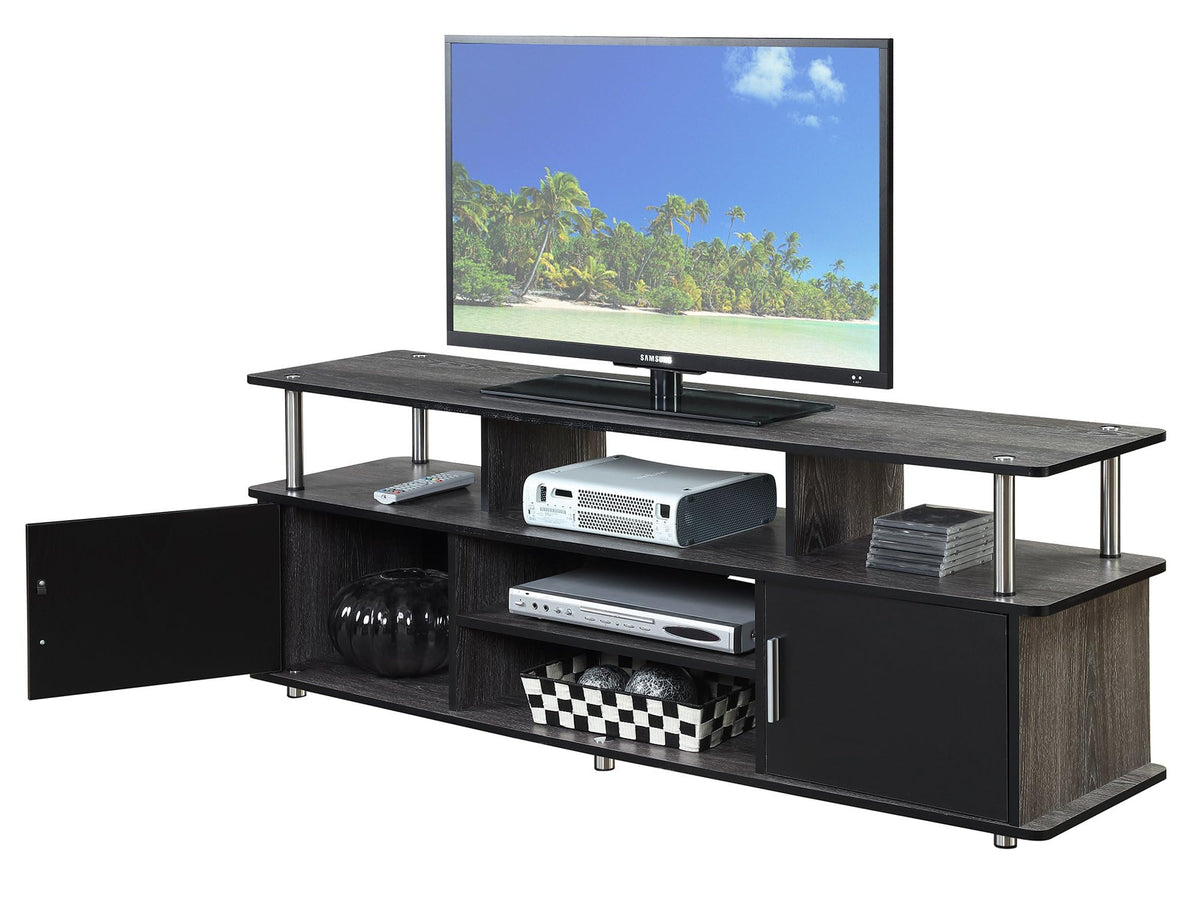 60" Weathered Gray Wood TV Stand with Cabinets and Shelves X625